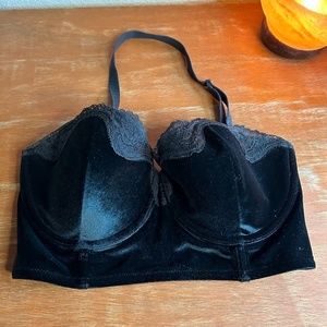 𝅺VICTORIA'S Secret Black Velvet Dream Angels Lined Bandeau Halter 34 DD (1378)